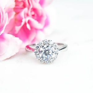 Floral Sterling Silver & Cubic Zirconia Engagement Ring